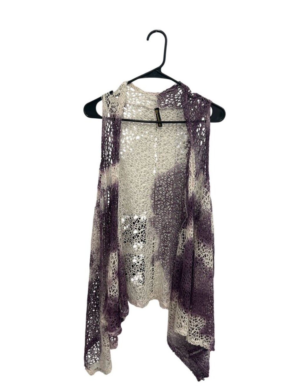 Shoreline Medium Open Knit Tie-Dye Vest Purple White Sleeveless Boho Chic